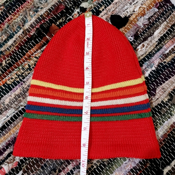 Vtg Wigwam 100% Pure Virgin Wool 90s Mens Red Colorful Striped Beanie - Picture 8 of 9